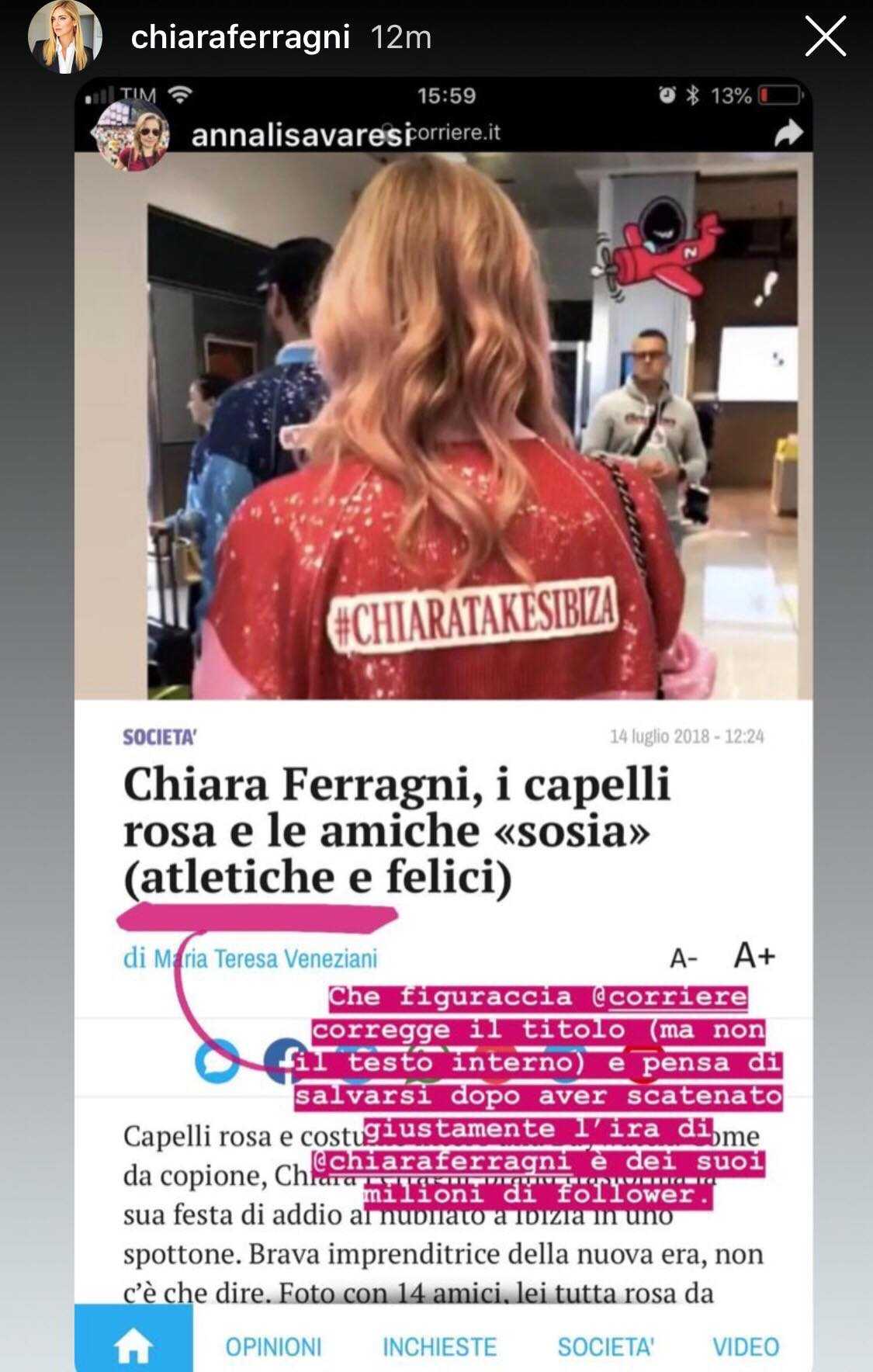 chiara ferragni corriere dellla sera